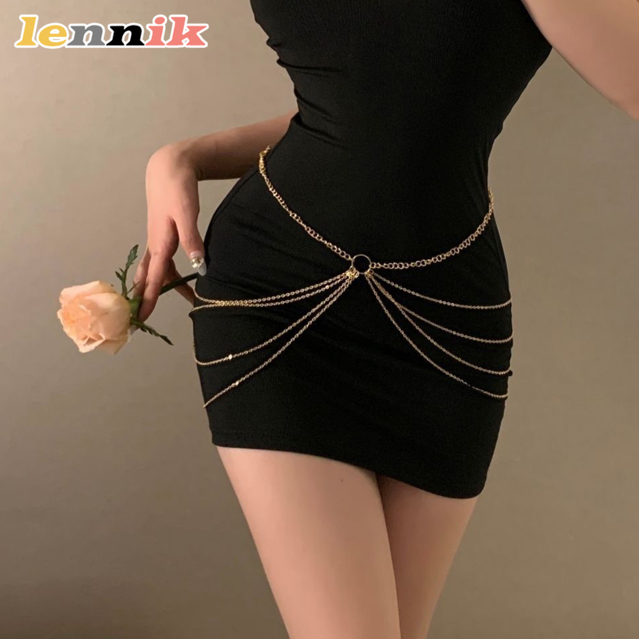 Body Jewelry Online - LENNIK metalen meerlaagse tailleketting met kwastjes,