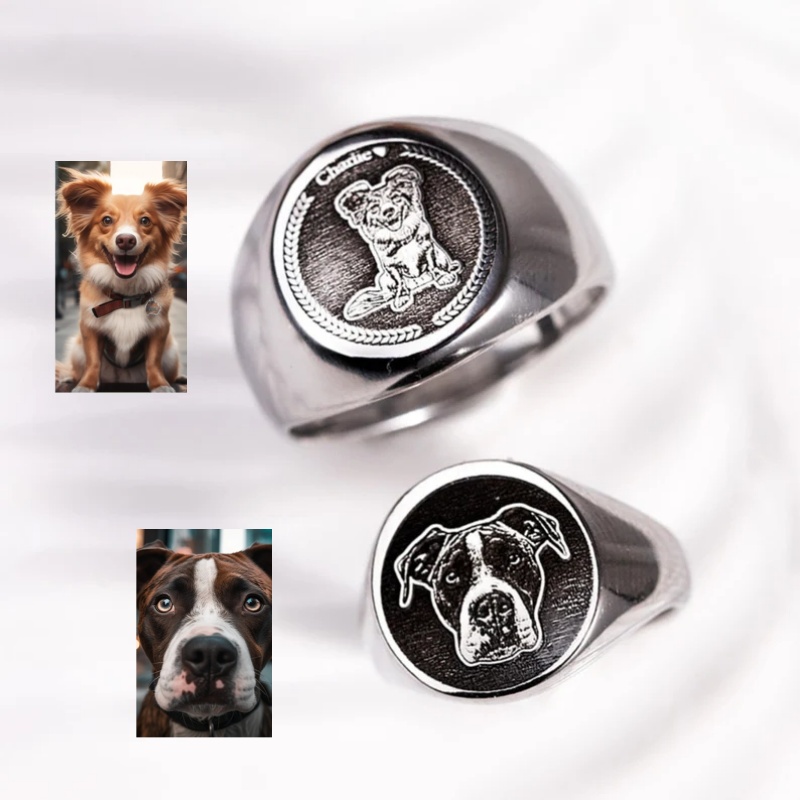 Body Jewelry Wholesale - Aangepaste gegraveerde fotozegelring voor mannen, gepersonaliseerde