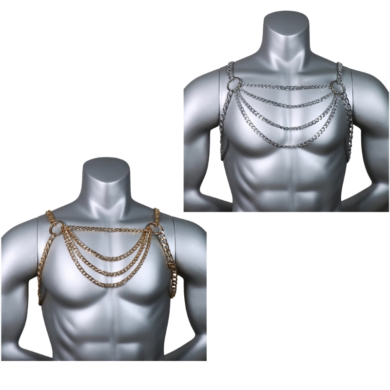 Body Jewelry Men - Mannen sexy metalen lichaam borst ketting